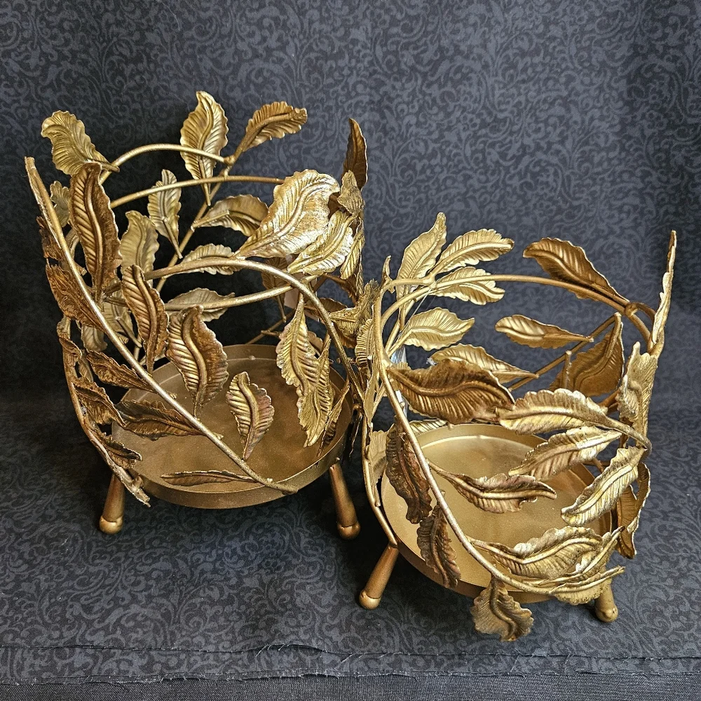 NWT Sullivan Golden Leaf Pillar Holder Set of 2 - Picture 2 of 8